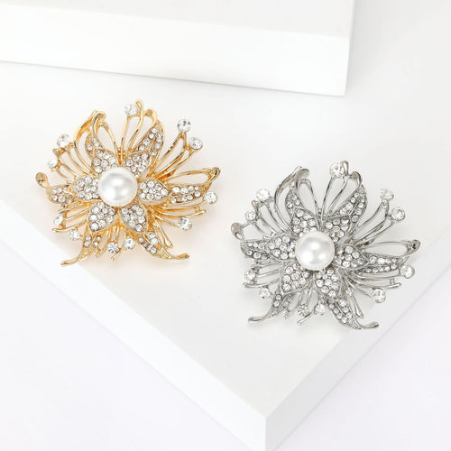 Metal Alloy Pearl Firework Brooch Pin For Coats And Suits