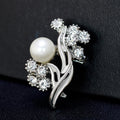 Blue Silver Tone Flower Crystal Pearl Look Metal Brooch Pin view 4