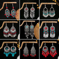 Bohemian Ethnic Style Blue Turquoise Long Tassel Drop Earrings For Travel Souvenir Jewelry view 1