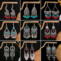 Bohemian Ethnic Style Blue Turquoise Long Tassel Drop Earrings For Travel Souvenir Jewelry view 2