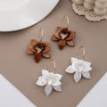 Elegant French Gardenia Flower Petal Acrylic Drop Earrings, Vintage White Coffee Statement Earrings view 2