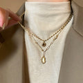 Vintage Copper Bamboo Joint Oval Pendant Sweater Necklace For Women, Geometric Clavicle Chain view 1