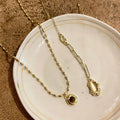 Vintage Copper Bamboo Joint Oval Pendant Sweater Necklace For Women, Geometric Clavicle Chain view 2