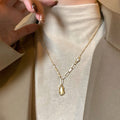 Vintage Copper Bamboo Joint Oval Pendant Sweater Necklace For Women, Geometric Clavicle Chain view 4
