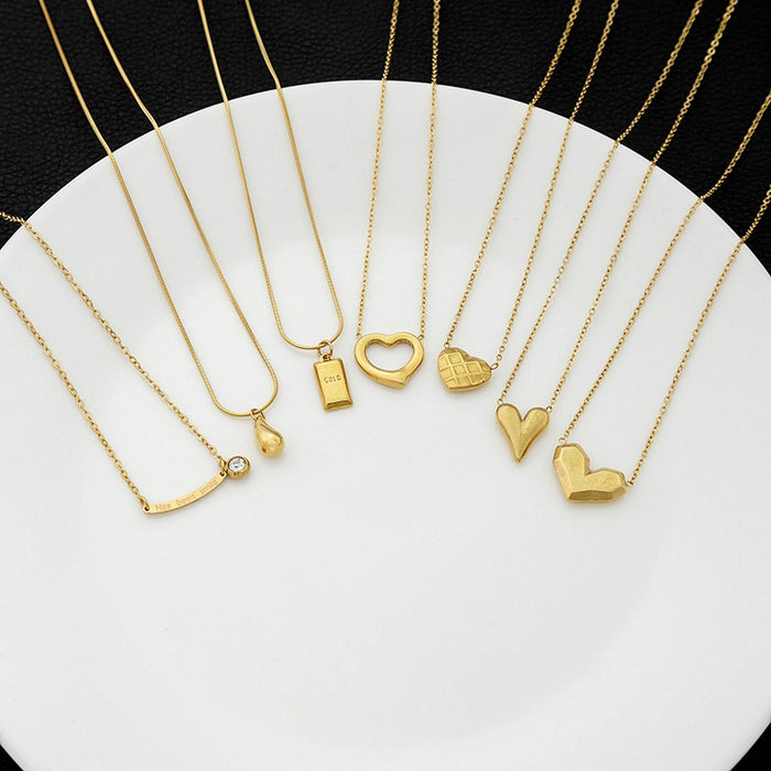 Geometric Square Necklace For Women Simple Rhinestone Curved Hollow Grid Heart Pendant Jewelry