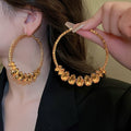 Copper Rhinestone Round Waterdrop Hoop Earrings Geometric Statement Drop Earrings For Women view 1