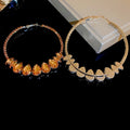 Copper Rhinestone Round Waterdrop Hoop Earrings Geometric Statement Drop Earrings For Women view 4