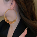 Copper Rhinestone Round Waterdrop Hoop Earrings Geometric Statement Drop Earrings For Women view 3