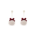 Elegant Christmas Snowflake Alloy Chain Tassel Burgundy Velvet Bow Faux Fur Pom Pom Drop Earrings view 5