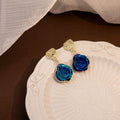 Vintage Irregular Blue Crystal Geode Resin Drop Alloy Geometric Floral Stud Luxury Dangle Earrings view 4