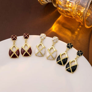 Vintage French Court Enamel Alloy Geometric Square Drop Dangle Luxury 925 Silver Needle Earrings