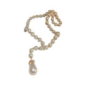 French Light Luxury Faux Pearl Rhinestone Teardrop Sweater Necklace for Women view 5