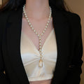 French Light Luxury Faux Pearl Rhinestone Teardrop Sweater Necklace for Women view 4