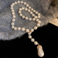 French Light Luxury Faux Pearl Rhinestone Teardrop Sweater Necklace for Women view 2