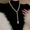French Light Luxury Faux Pearl Rhinestone Teardrop Sweater Necklace for Women view 1