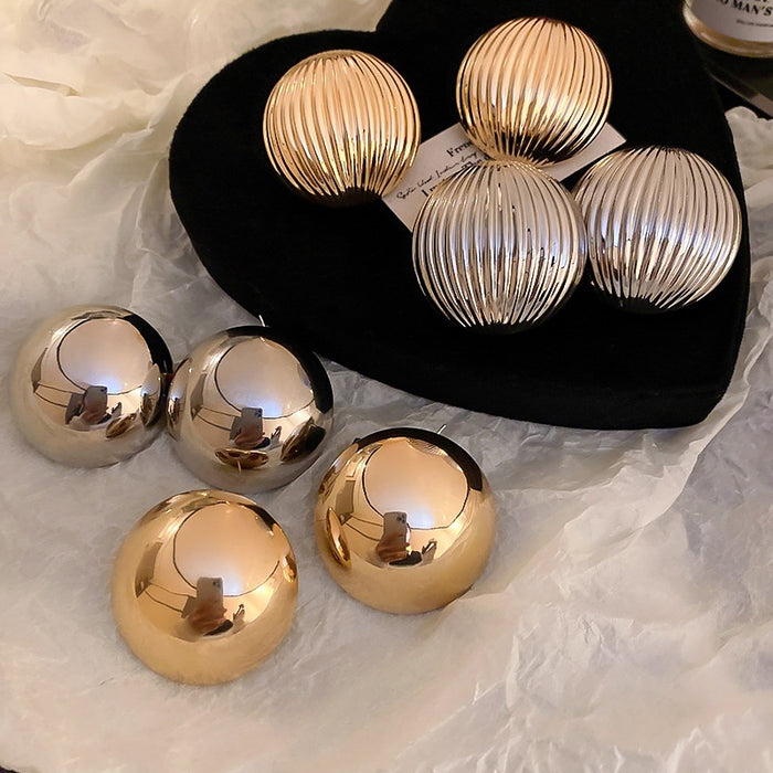 Chic Striped Metal Semi-Circle Drop Earrings Geometric Round Statement Jewelry For Women