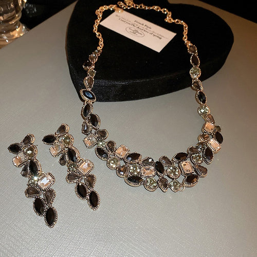 Light Luxury Alloy Rhinestone Waterdrop Tassel Pendant Necklace For Evening Dress