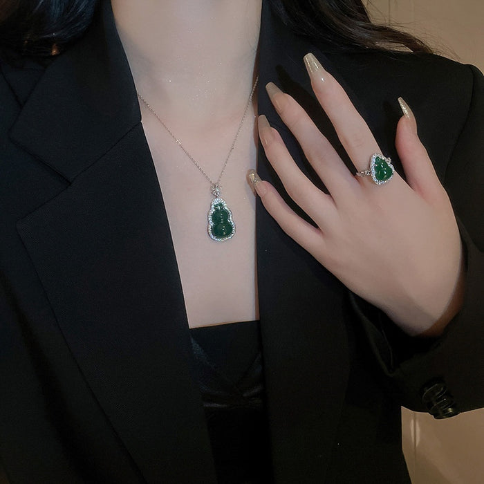 New Chinese Style Resin Gourd Zircon Pendant Necklace For Women Elegant Fresh Choker