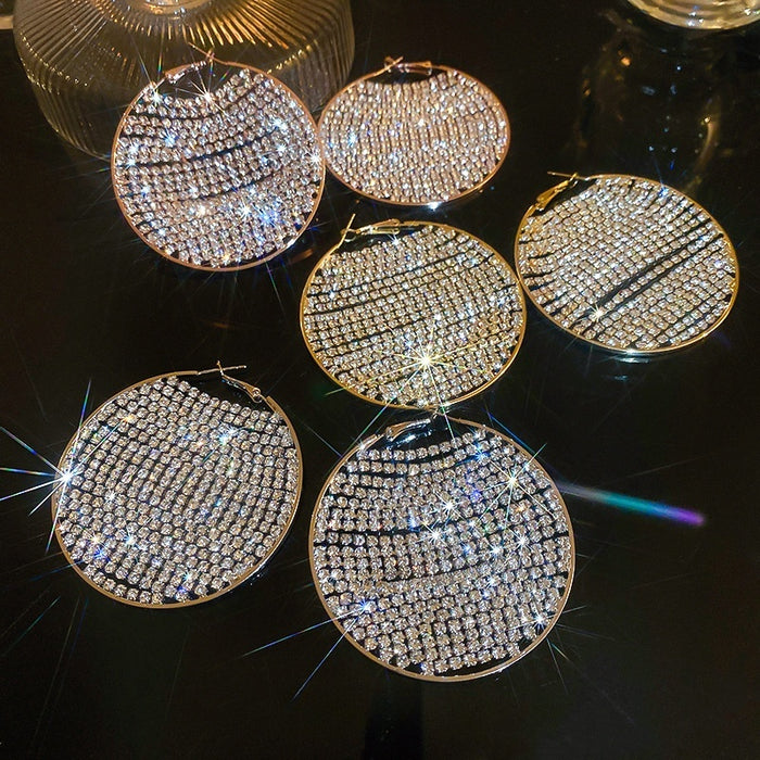 Zirconia Paved Geometric Round Hoop Earrings European Style Luxury Statement Jewelry