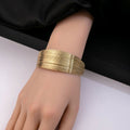 European African Style Multi Line Open Bangle, Bold Brushed C Shape Geometric Metal Bracelet view 4