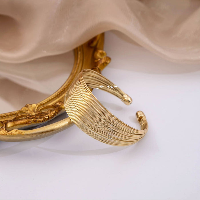 European African Style Multi Line Open Bangle, Bold Brushed C Shape Geometric Metal Bracelet