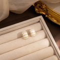 Elegant Winter Minimalist White Knitted Wool Wrapped Geometric Arc Silver Needle Alloy Stud Earrings view 3