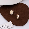 Elegant Winter Minimalist White Knitted Wool Wrapped Geometric Arc Silver Needle Alloy Stud Earrings view 4
