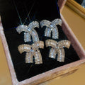 Sparkling Zircon Bow Drop Earrings With Silver Pins, French Light Luxury Commuter Style view 3