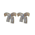 Sparkling Zircon Bow Drop Earrings With Silver Pins, French Light Luxury Commuter Style view 5