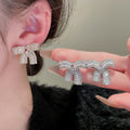 Sparkling Zircon Bow Drop Earrings With Silver Pins, French Light Luxury Commuter Style view 2