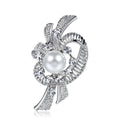 Silver Tone Flower Crystal Pearl Look Metal Brooch Pin view 1