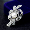 Silver Tone Flower Crystal Pearl Look Metal Brooch Pin view 4