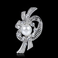 Silver Tone Flower Crystal Pearl Look Metal Brooch Pin view 5