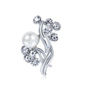 Blue Silver Tone Flower Crystal Pearl Look Metal Brooch Pin view 1