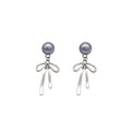 Elegant Gray Pearl Bowknot Drop Studs With Removable Tassel Alloy Silver Needle Two Way Earrings view 5