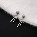Elegant Gray Pearl Bowknot Drop Studs With Removable Tassel Alloy Silver Needle Two Way Earrings view 2