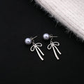 Elegant Gray Pearl Bowknot Drop Studs With Removable Tassel Alloy Silver Needle Two Way Earrings view 3