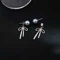 Elegant Gray Pearl Bowknot Drop Studs With Removable Tassel Alloy Silver Needle Two Way Earrings view 4