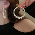 Alloy Irregular Pearl Hoop Earrings With Silver Pins Minimalist Geometric Statement Drop Style view 1