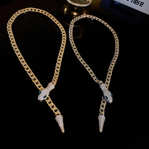 European Style Alloy Rhinestone Snake Sweater Necklace Statement Animal Collarbone Chain
