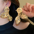 Irregular Crumpled Metal Flower Drop Earrings With Silver Pin Minimalist Statement Style view 4