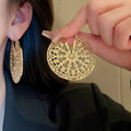 Vintage Hollow Round Disc Metal Earrings Geometric Statement Fashion Ear Cuffs view 3
