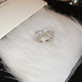 French Style Faux Pearl Zircon Cross Ring Geometric Round Fashion Index Finger Jewelry view 3
