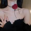 Handmade Fabric Faux Rose Flower Necklace Elegant Designer Clavicle Choker For Fashion Commuting view 3
