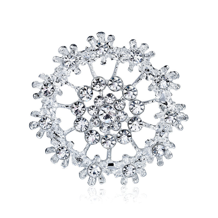Silver Tone Flower Crystal Metal Brooch Pin 2 cm for Jackets and Lapels