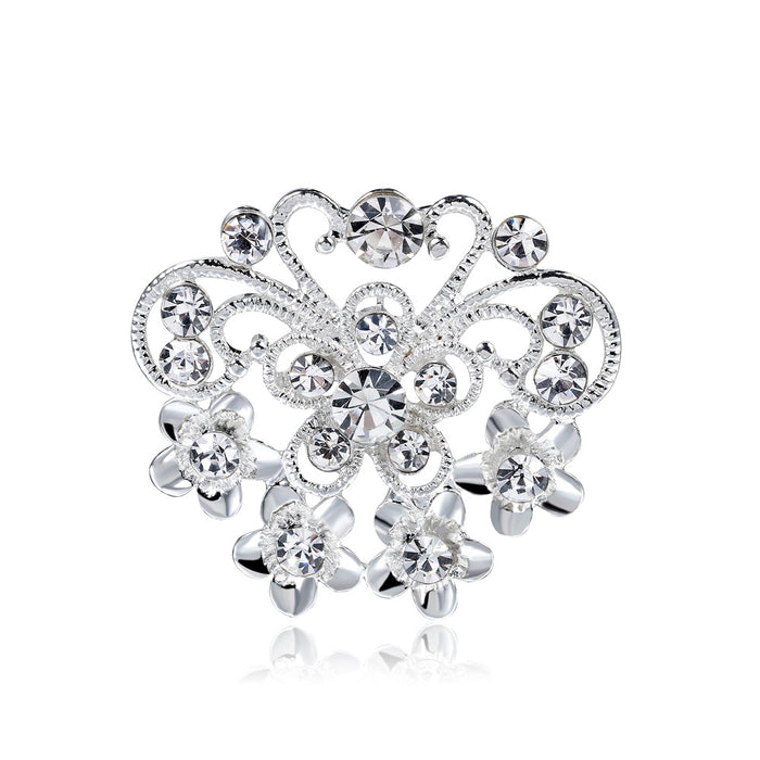 Silver Tone Butterfly Crystal Metal Brooch Pin 3.1 x 3.4 cm