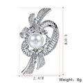 Silver Tone Flower Crystal Pearl Look Metal Brooch Pin view 3