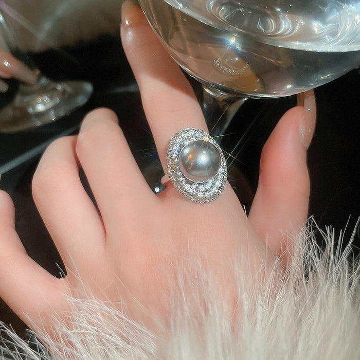 French Light Luxury Faux Pearl Oval Geometric Ring For Women New Chinese Commuter Style