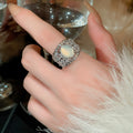 French Light Luxury Faux Pearl Oval Geometric Ring For Women New Chinese Commuter Style view 3