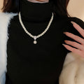 French Style Faux Pearl Zircon Waterdrop Pendant Sweater Necklace, Vintage Light Luxury Jewelry view 2